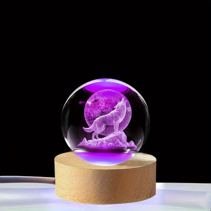 Skorter | WolfLamp - 3D Howling Wolf Glass Snow Globe USB Night Light