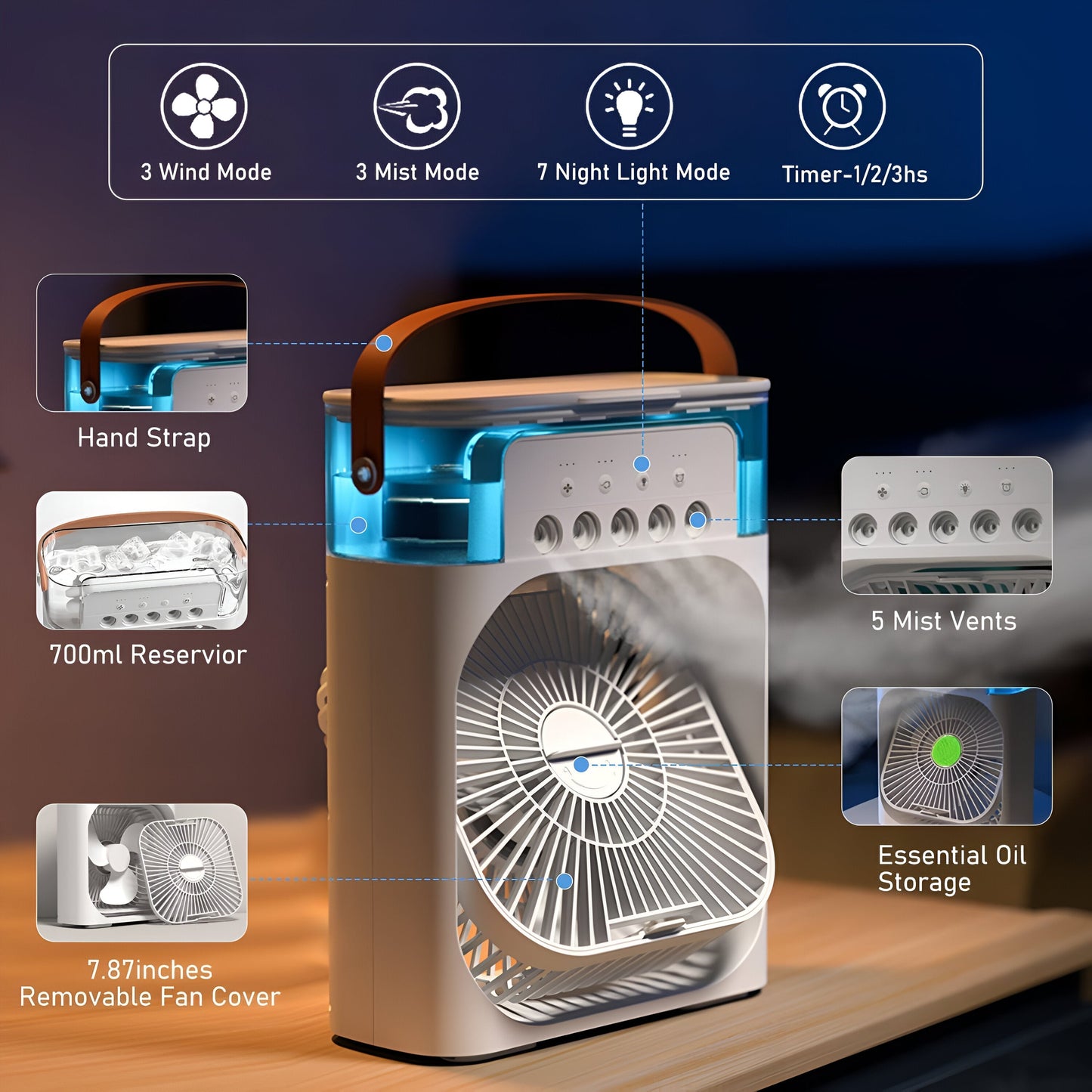Skorter | 3-in-1 Air Cooler Humidifier | Portable, Adjustable Fan Speeds & Ideal for Bedrooms, Offices & Small Spaces