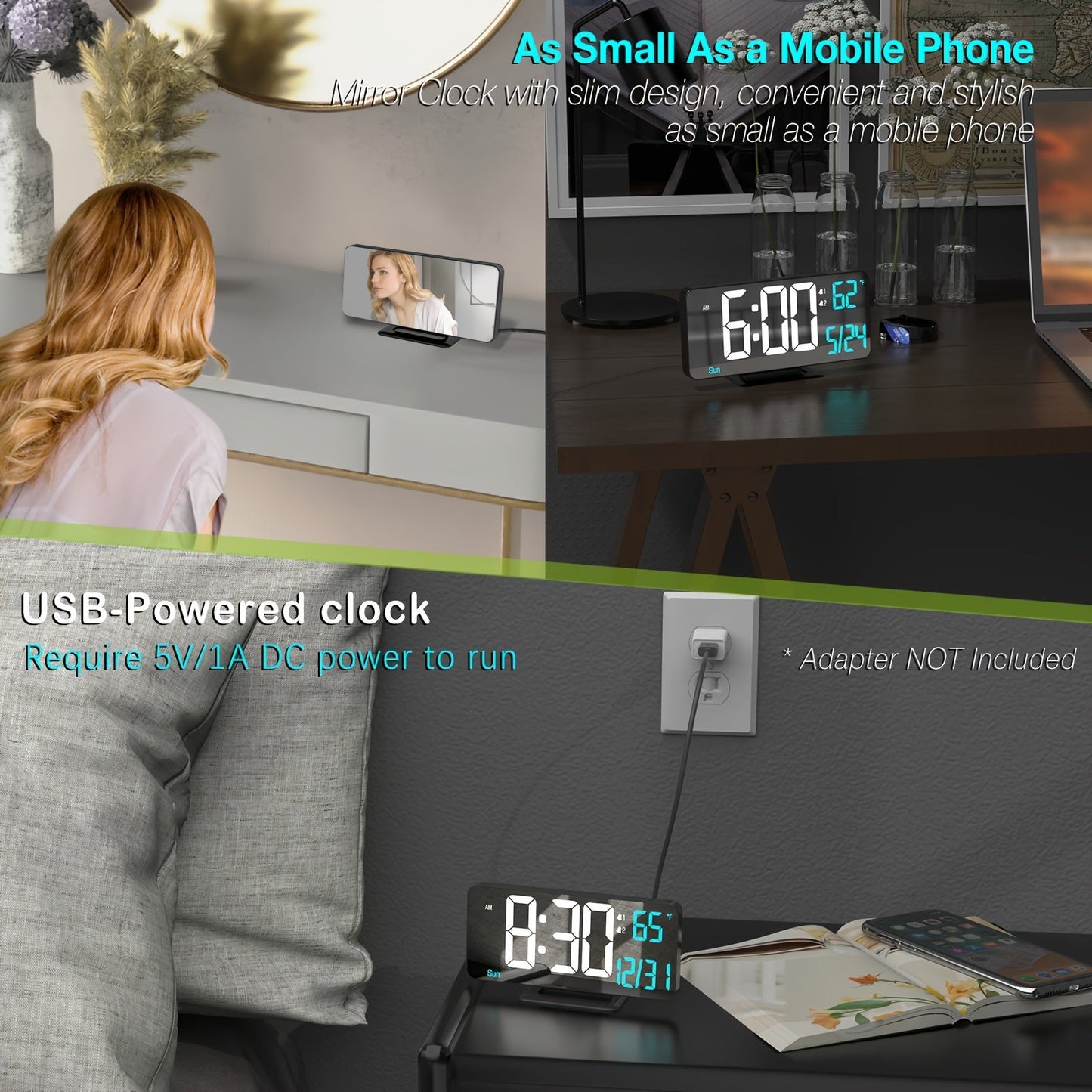 Skorter | Digitime - Digital LED Alarm Clock with Double Alarm and USB Power
