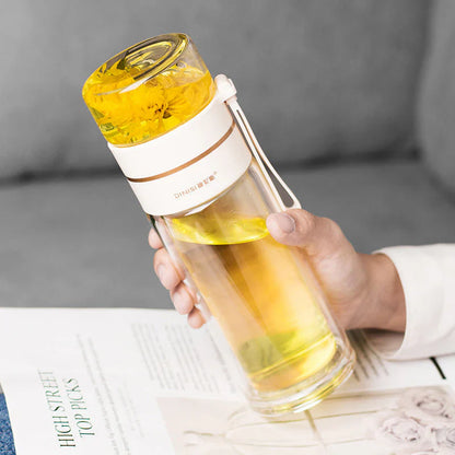 Skorter | Double-walled glass bottle with tea strainer and infuser