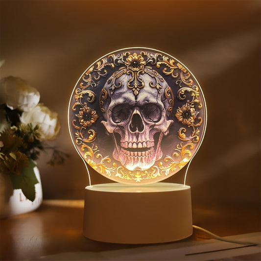 Skorter | LumiSkull - USB Skull Night Light, Colorful Acrylic Table Lamp for Bedroom & Halloween Decoration