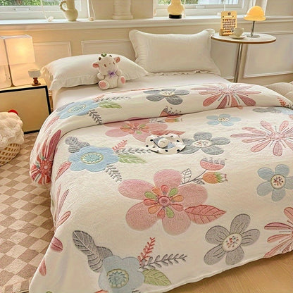 Skorter | Floral Flannel Te blanket - Soft, warm and stain-resistant for sofa, office and camping - Versatile gift