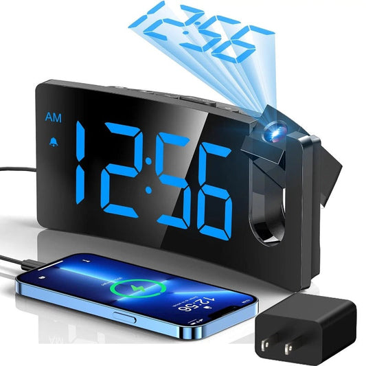 Skorter | Project alarm clock with 180° rotatable projector, 3-level brightness, progressive volume & USB charger
