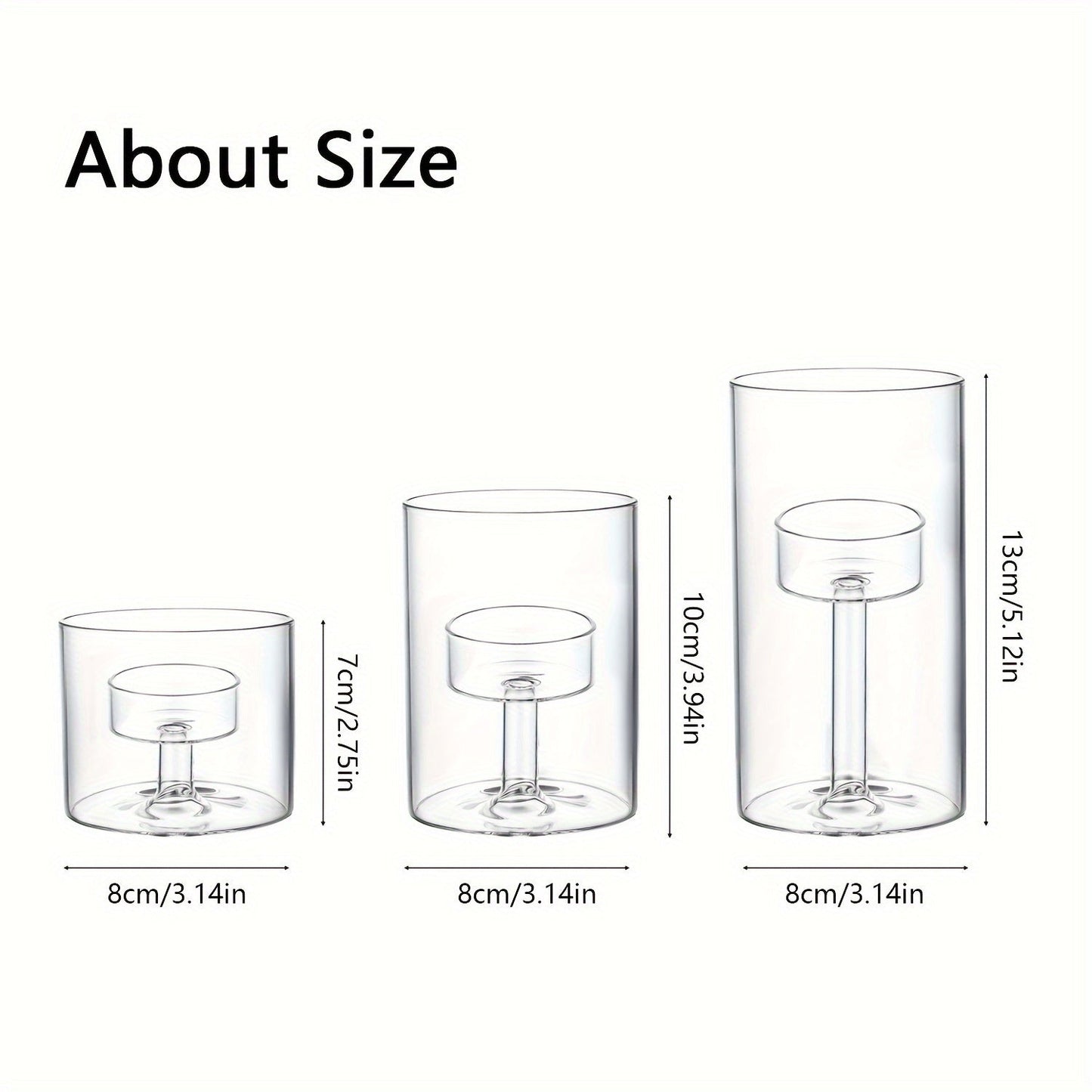 Skorter | 3-piece cylindrical glass candle holder set – Transparent hurricane candle holders for table decoration, weddings, and home decoration