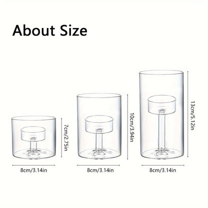 Skorter | 3-piece cylindrical glass candle holder set – Transparent hurricane candle holders for table decoration, weddings, and home decoration