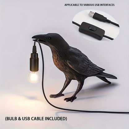 Skorter | RavenLight - Black Raven Table Lamp, USB-Powered, Harsh Lamp for Living Room and Bedroom