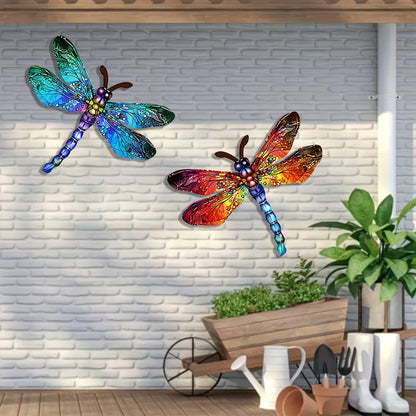 Skorter | 1/2 piece vibrant dragonfly wall art made of metal – artistic outdoor decoration for gardens, homes, and events – durable, versatile, and eye-catching – a perfect gift idea for any occasion