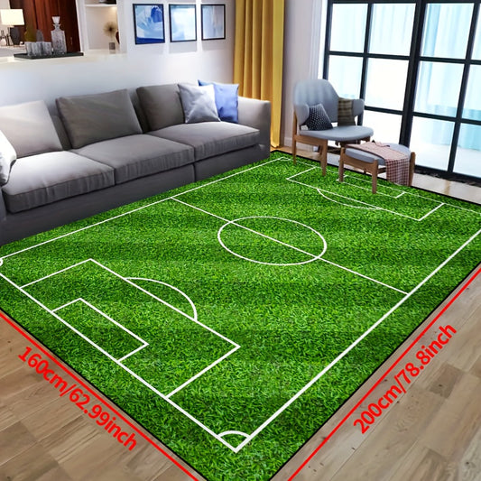 Skorter | Football Field Pattern Carpet - non-slip washable lounge mats for living room, bedroom, garden or gaming room