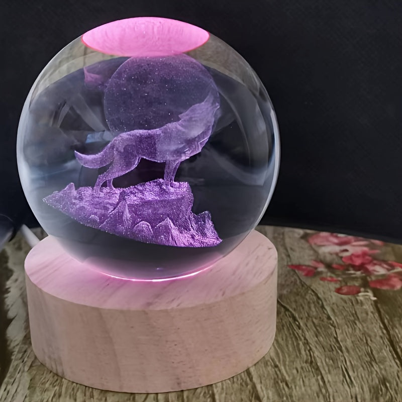 Skorter | WolfLamp - 3D Howling Wolf Glass Snow Globe USB Night Light