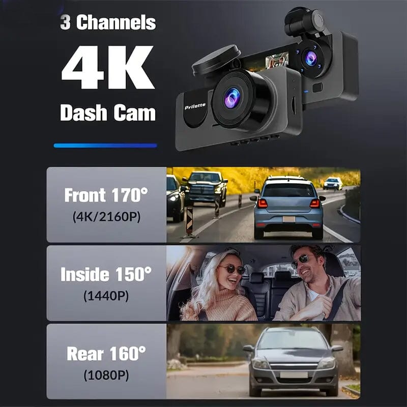 Skorter | 3-channel 4K UHD dashcam front, rear and inside with 32GB SD card