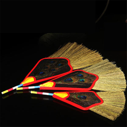 Skorter | 5/3/1 Eyes Tantric Buddhism Tibetan Dharma-Kar Pink Reineckea Herb Exceptional Feather Satin Bumba Hand Fan