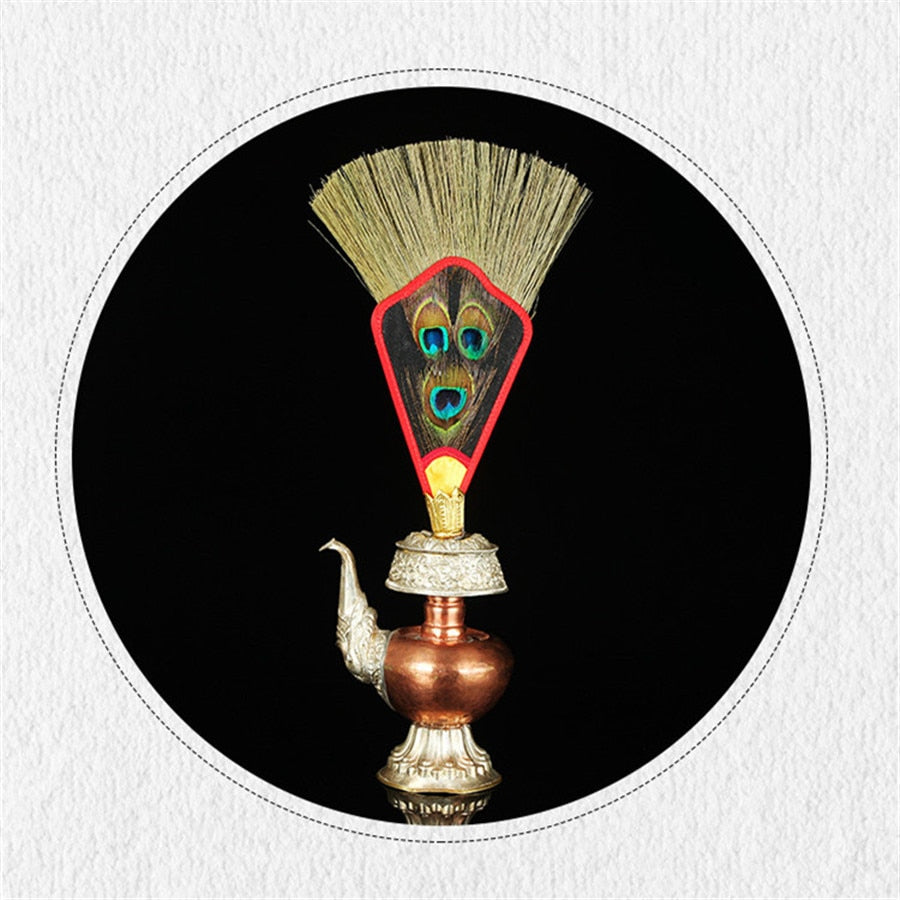 Skorter | 5/3/1 Eyes Tantric Buddhism Tibetan Dharma-Kar Pink Reineckea Herb Exceptional Feather Satin Bumba Hand Fan