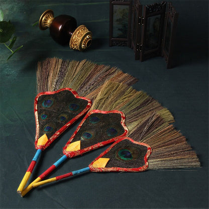 Skorter | 5/3/1 Eyes Tantric Buddhism Tibetan Dharma-Kar Pink Reineckea Herb Exceptional Feather Satin Bumba Hand Fan