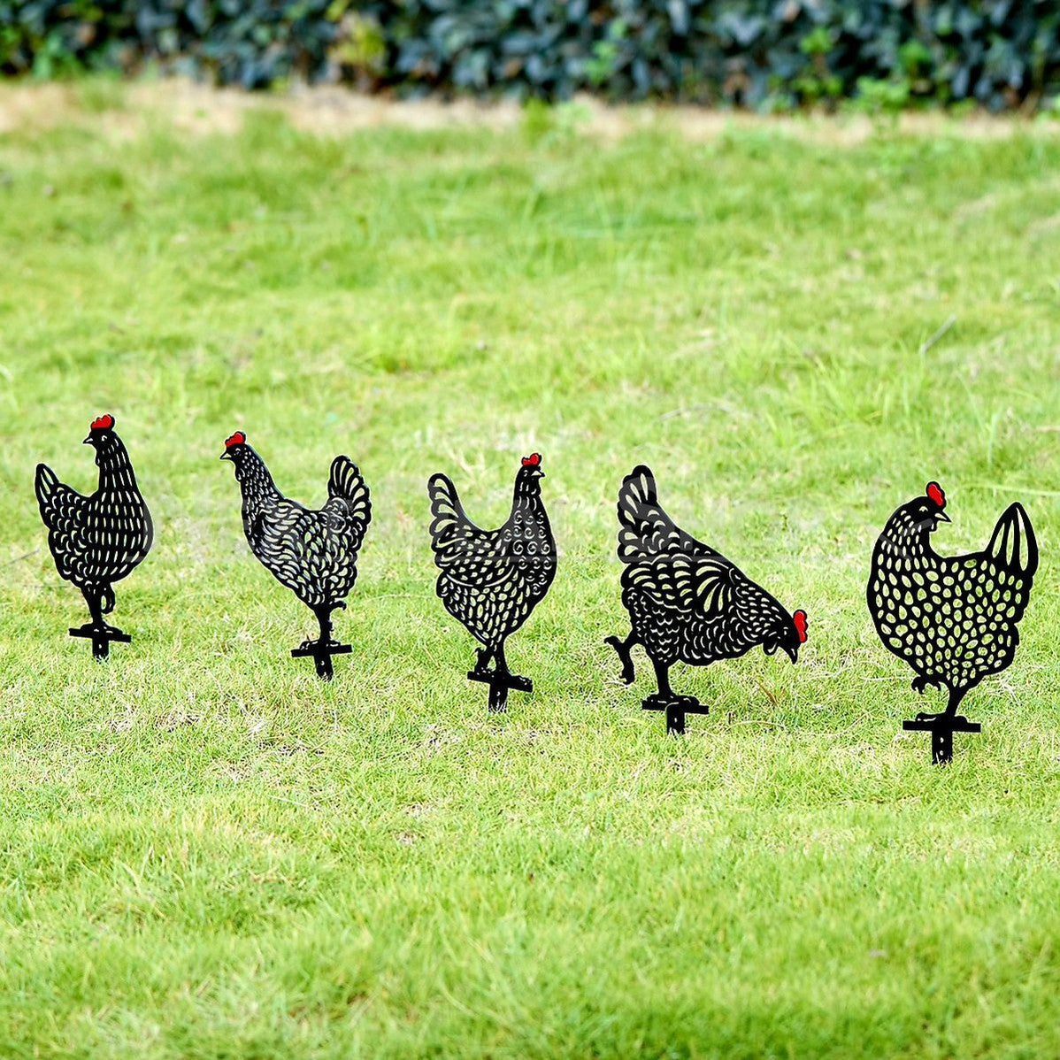 Skorter | 5 pcs - Chicken Family Garden Silhouette Hedge Stake