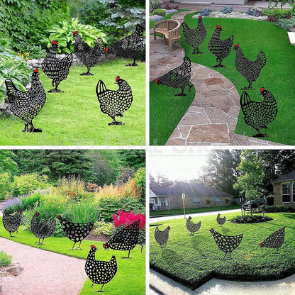 Skorter | 5 pcs - Chicken Family Garden Silhouette Hedge Stake