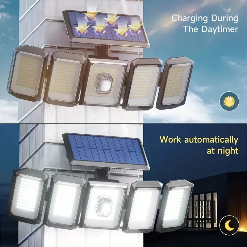 Skorter | 5 Heads Solar 300 LED Light Outdoor Motion Sensor Waterproof Wide Angle Lighting Wall Lamp