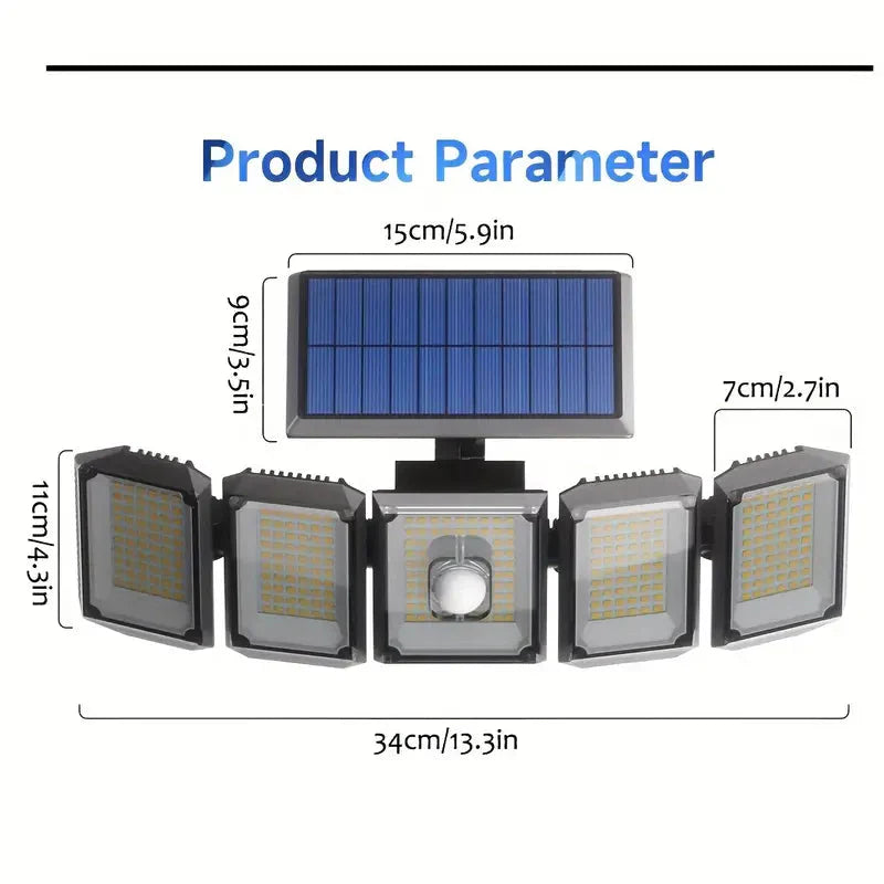 Skorter | 5 Heads Solar 300 LED Light Outdoor Motion Sensor Waterproof Wide Angle Lighting Wall Lamp
