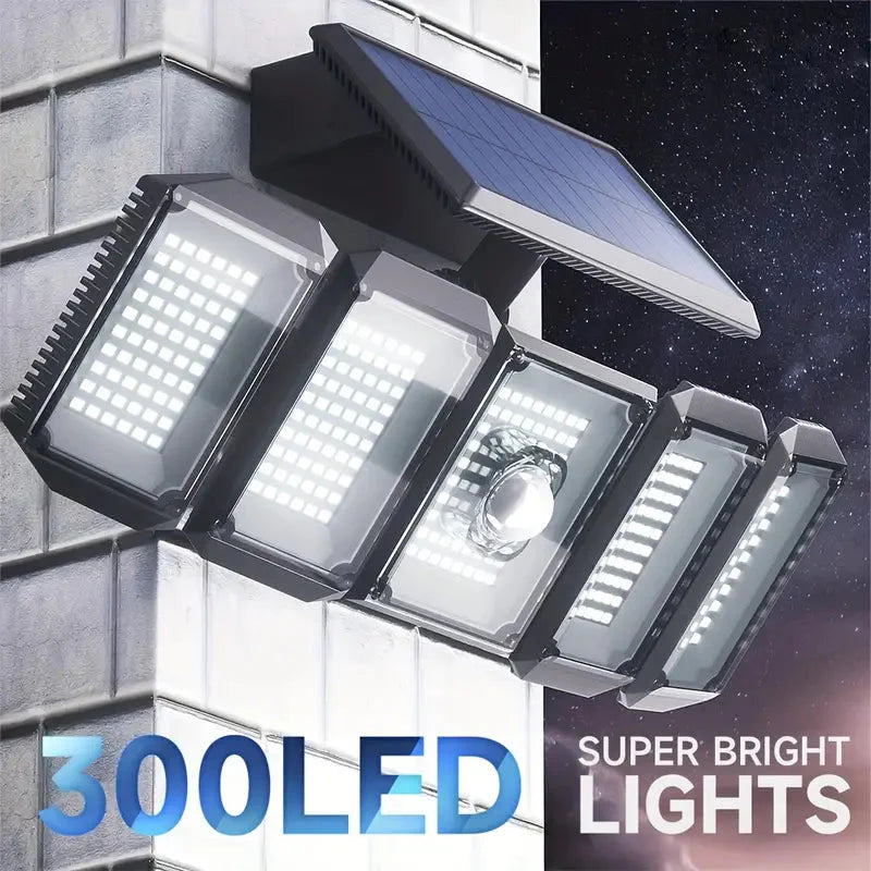 Skorter | 5 Heads Solar 300 LED Light Outdoor Motion Sensor Waterproof Wide Angle Lighting Wall Lamp