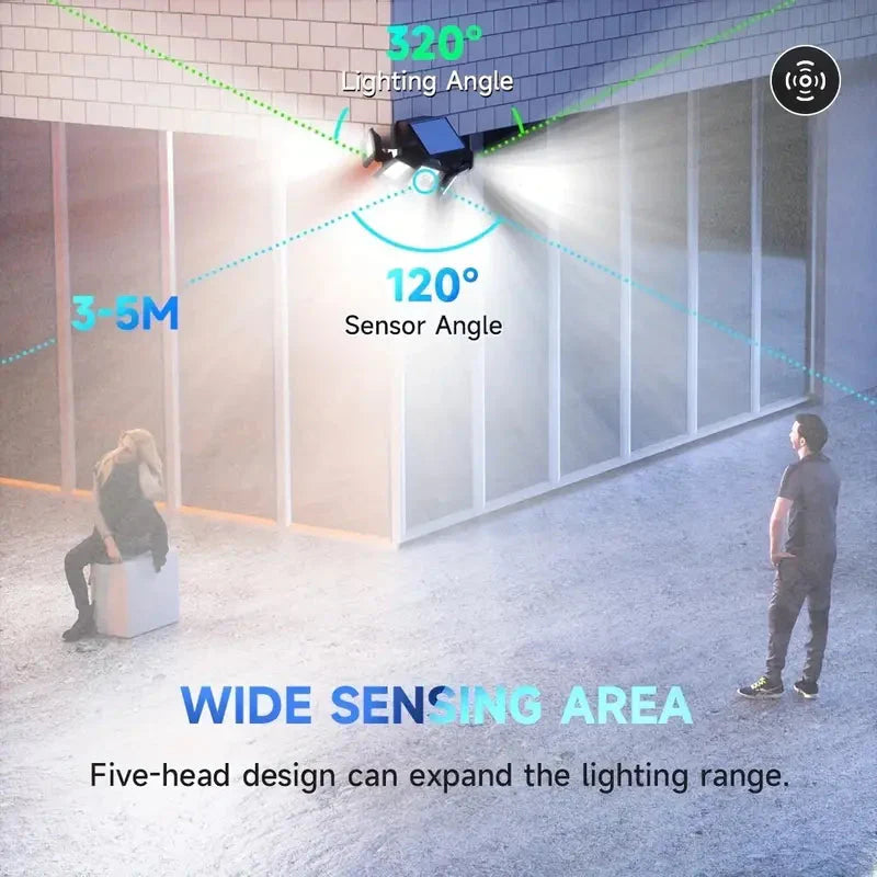 Skorter | 5 Heads Solar 300 LED Light Outdoor Motion Sensor Waterproof Wide Angle Lighting Wall Lamp