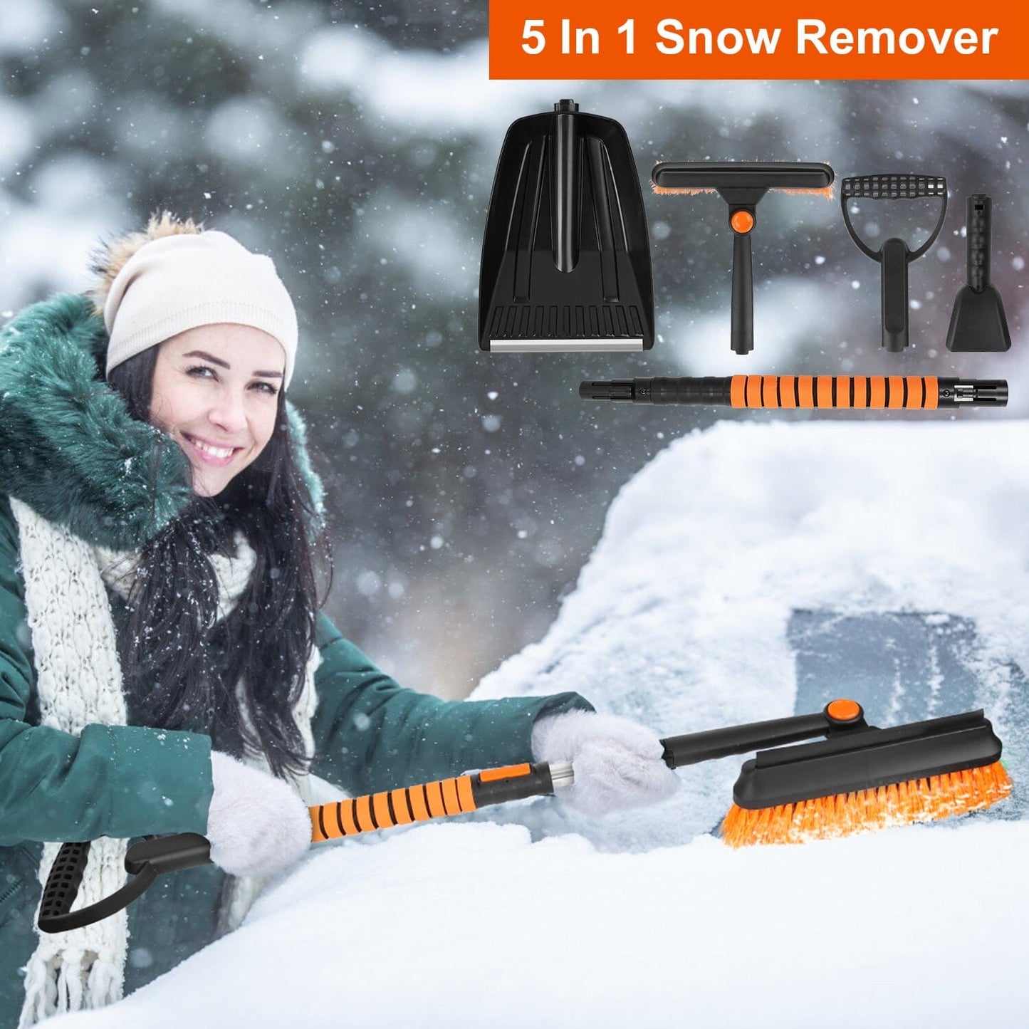 Skorter | 5-in-1 Detachable 180° Adjustable Ice Scraper Snow Shovel