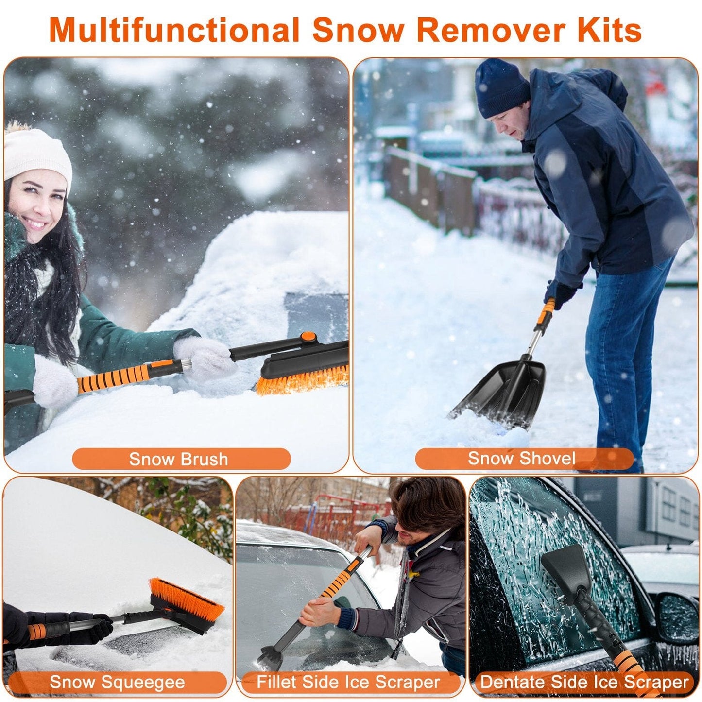 Skorter | 5-in-1 Detachable 180° Adjustable Ice Scraper Snow Shovel