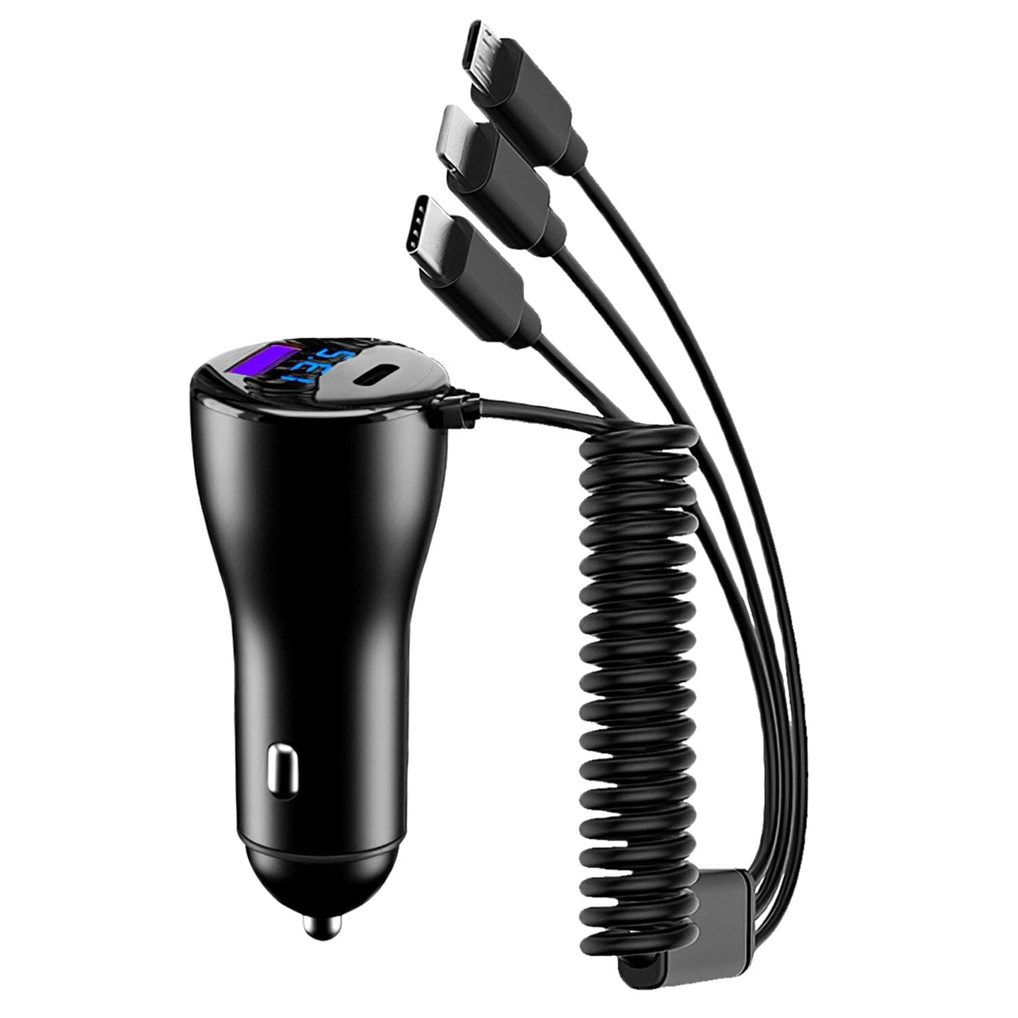 Skorter | 5-in-1 Fast Charging Car Charger QC PD USB Type C LT 5 Ports with 4ft Spiral Cable