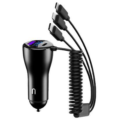 Skorter | 5-in-1 Fast Charging Car Charger QC PD USB Type C LT 5 Ports with 4ft Spiral Cable