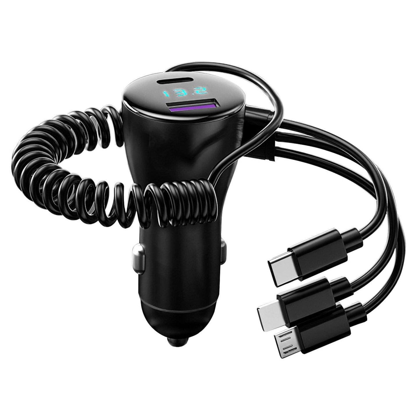 Skorter | 5-in-1 Fast Charging Car Charger QC PD USB Type C LT 5 Ports with 4ft Spiral Cable