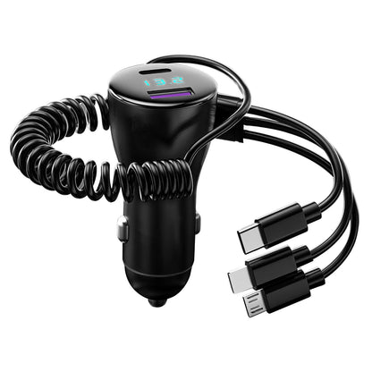 Skorter | 5-in-1 Fast Charging Car Charger QC PD USB Type C LT 5 Ports with 4ft Spiral Cable