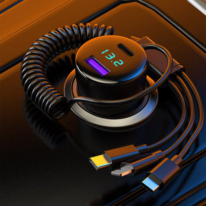 Skorter | 5-in-1 Fast Charging Car Charger QC PD USB Type C LT 5 Ports with 4ft Spiral Cable