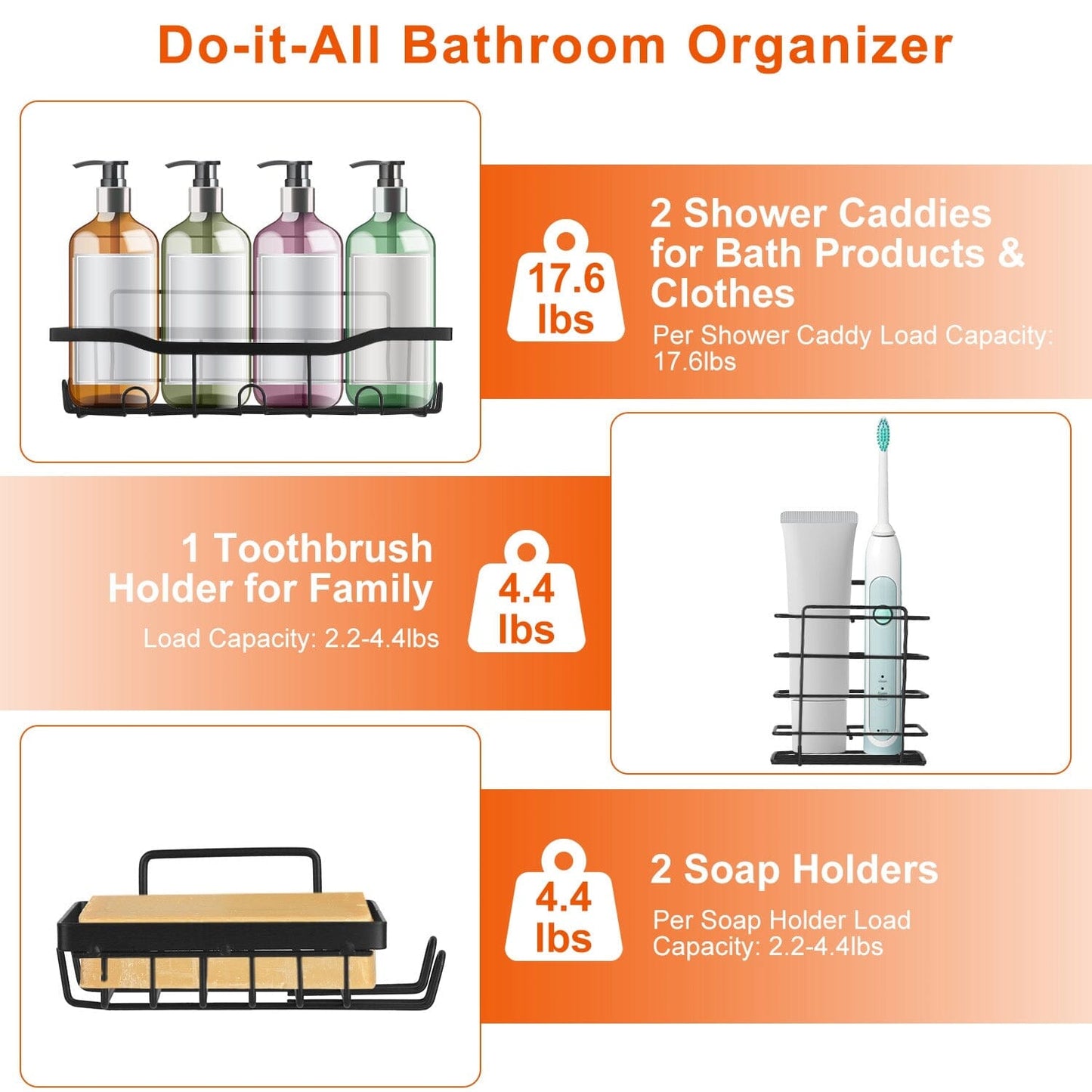 Skorter | 5-Pack: Shower Caddy Shelves with 18 Built-in Hooks