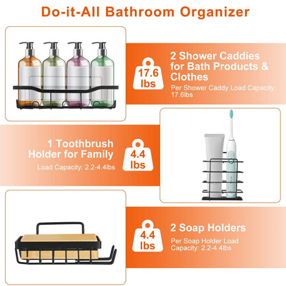 Skorter | 5-Pack: Shower Caddy Shelves with 18 Built-in Hooks