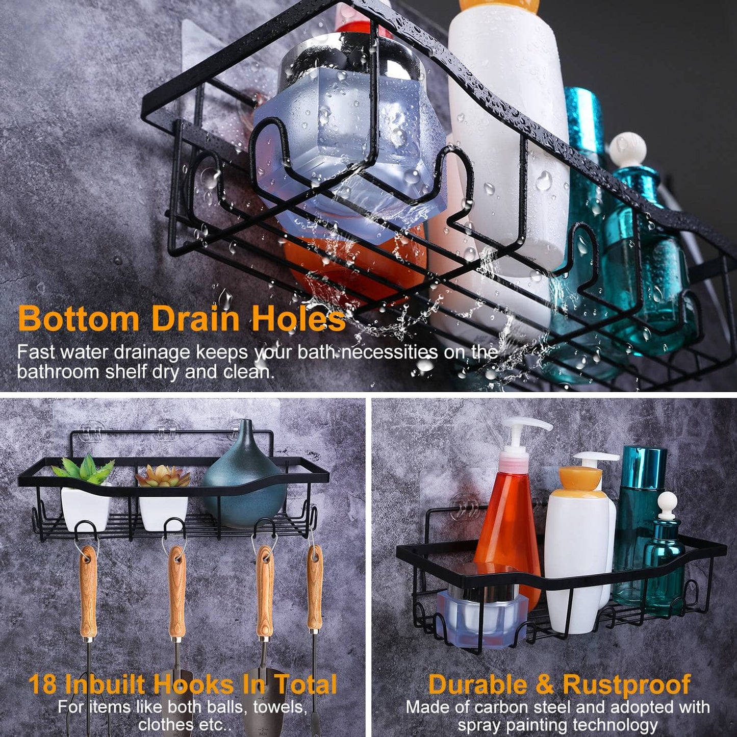 Skorter | 5-Pack: Shower Caddy Shelves with 18 Built-in Hooks