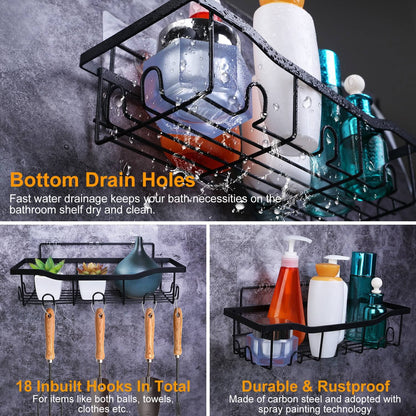 Skorter | 5-Pack: Shower Caddy Shelves with 18 Built-in Hooks