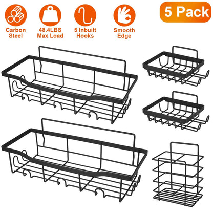 Skorter | 5-Pack: Shower Caddy Shelves with 18 Built-in Hooks
