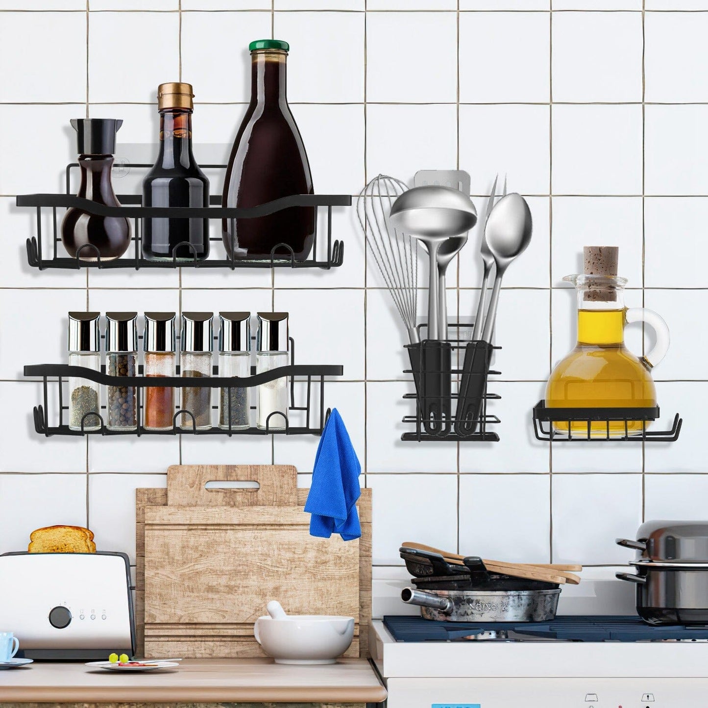 Skorter | 5-Pack: Shower Caddy Shelves with 18 Built-in Hooks