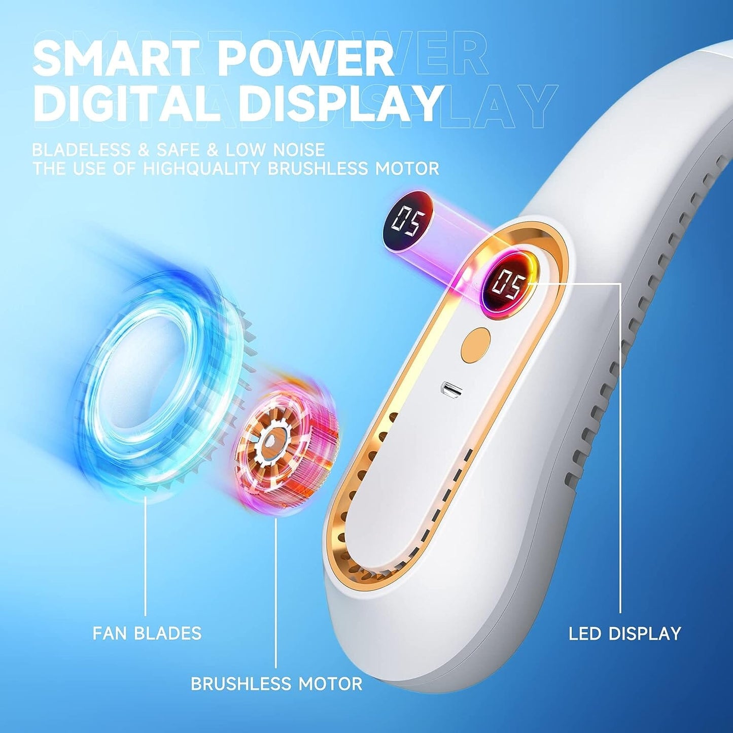 Skorter | 5 Speeds Adjustable USB Rechargeable Battery Powered Personal Neck Fan