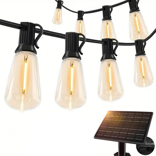 Skorter | 50 Ft. Solar String Lights Outdoor with Remote ST38 Vintage Edison Bulbs