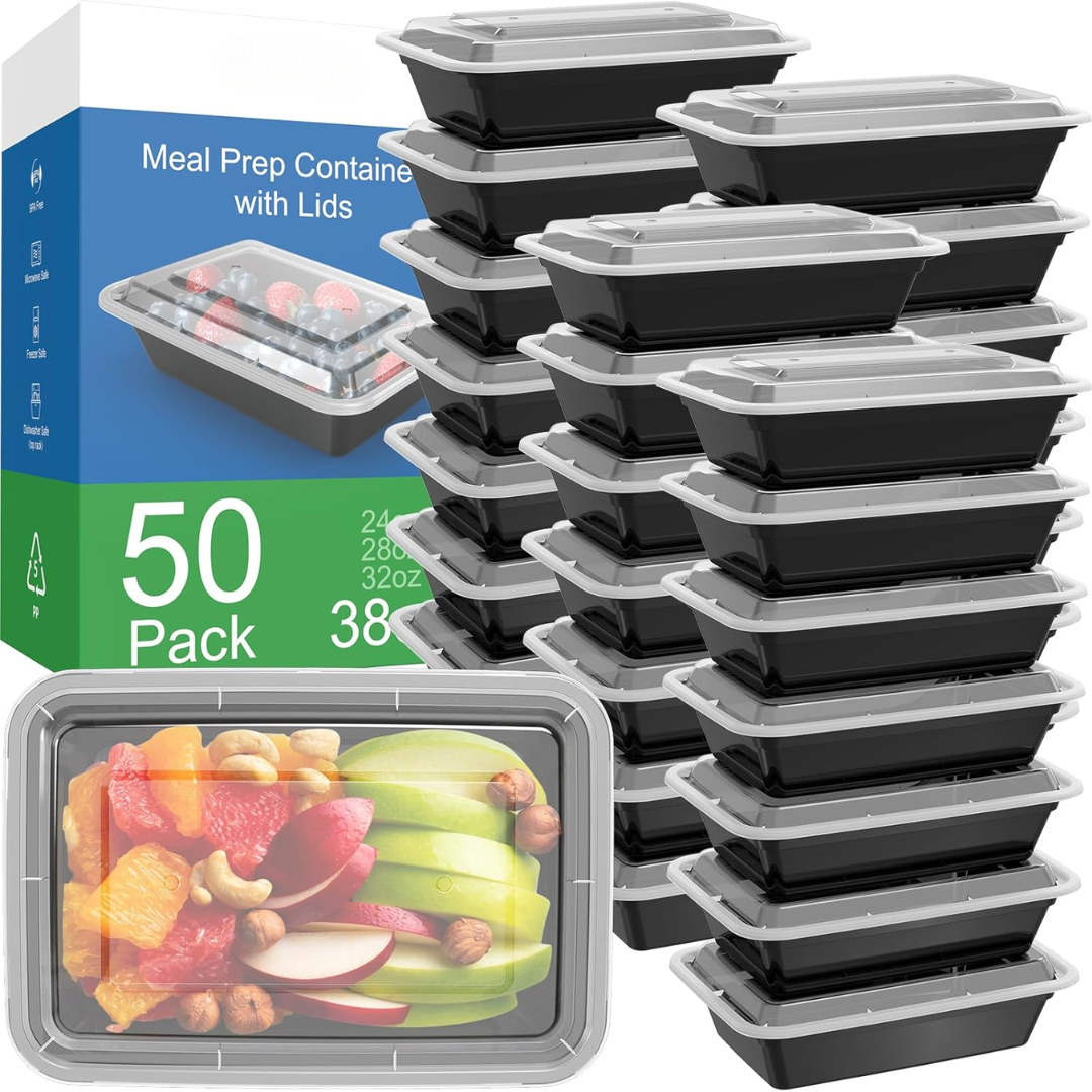 Skorter | 50-Pack Reusable Meal Prep Containers with Lid, Leakproof
