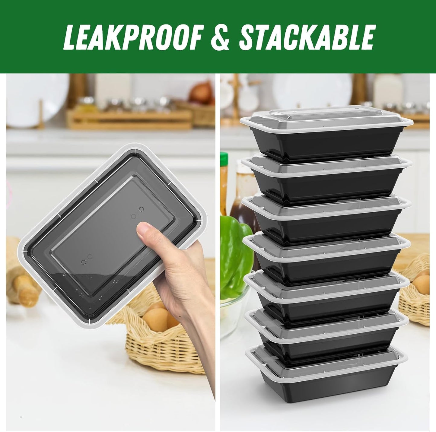 Skorter | 50-Pack Reusable Meal Prep Containers with Lid, Leakproof