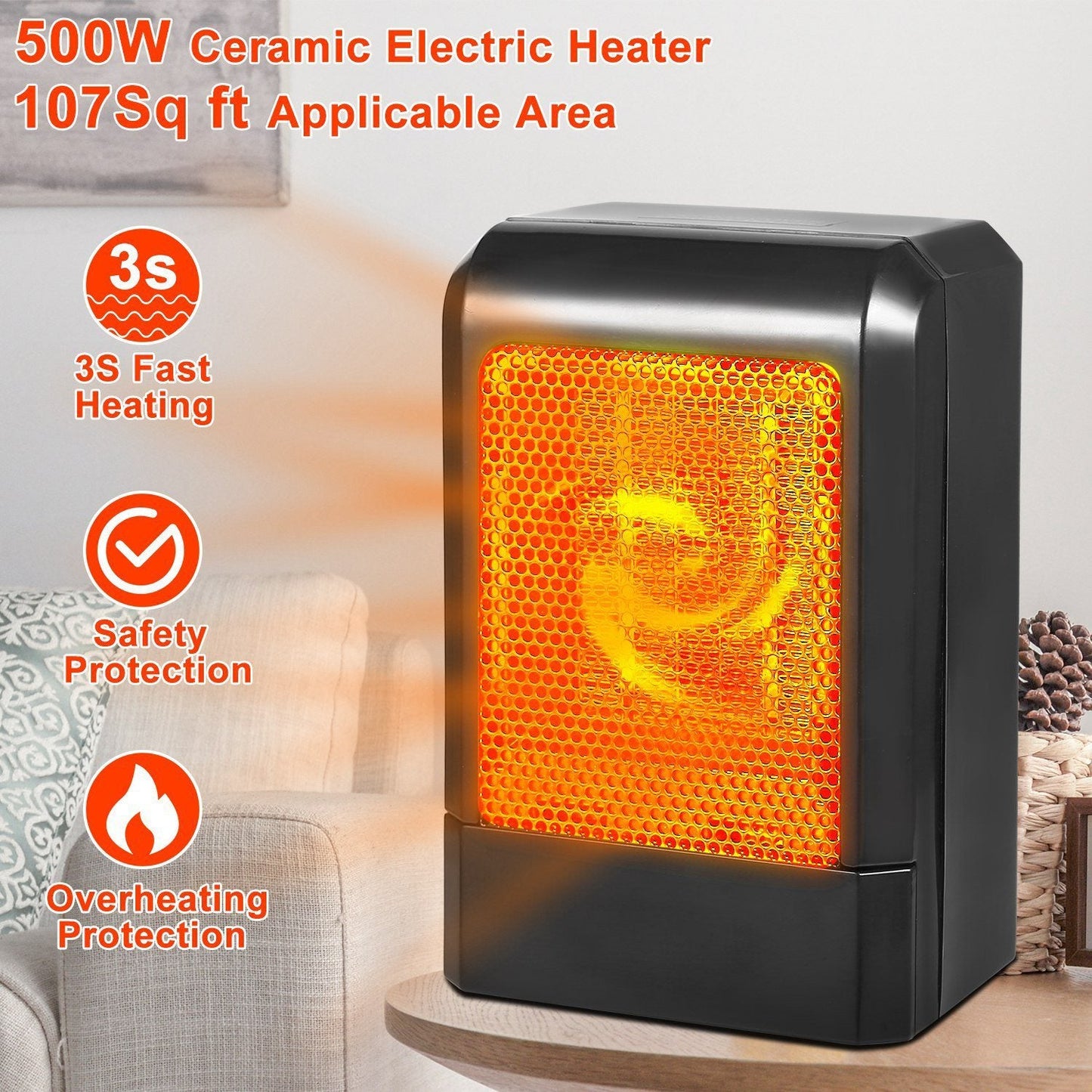 Skorter | 500W Ceramic Portable Electric Heater