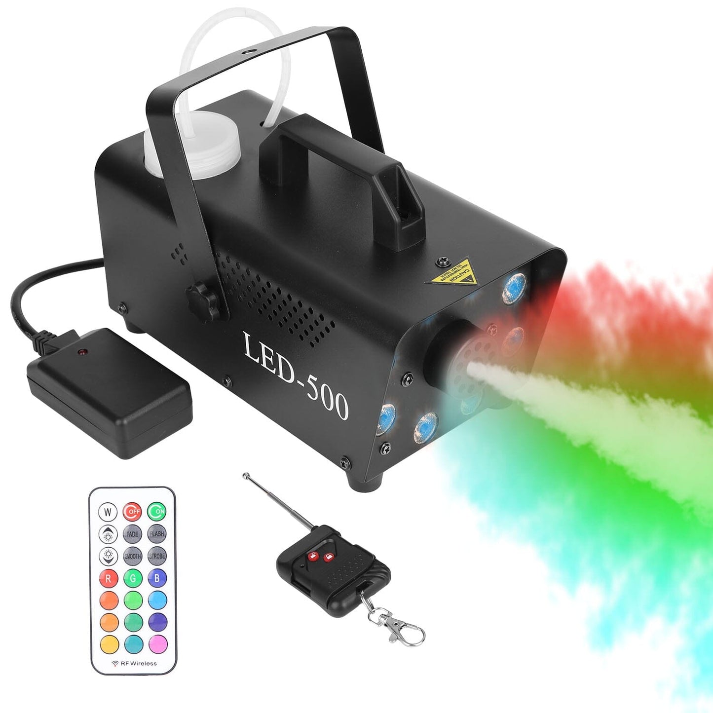 Skorter | 500W Fog Enhancer 2000CFM Colorful Fog Machine with 8-Piece LED 5 Light Effects 3-Level Brightness