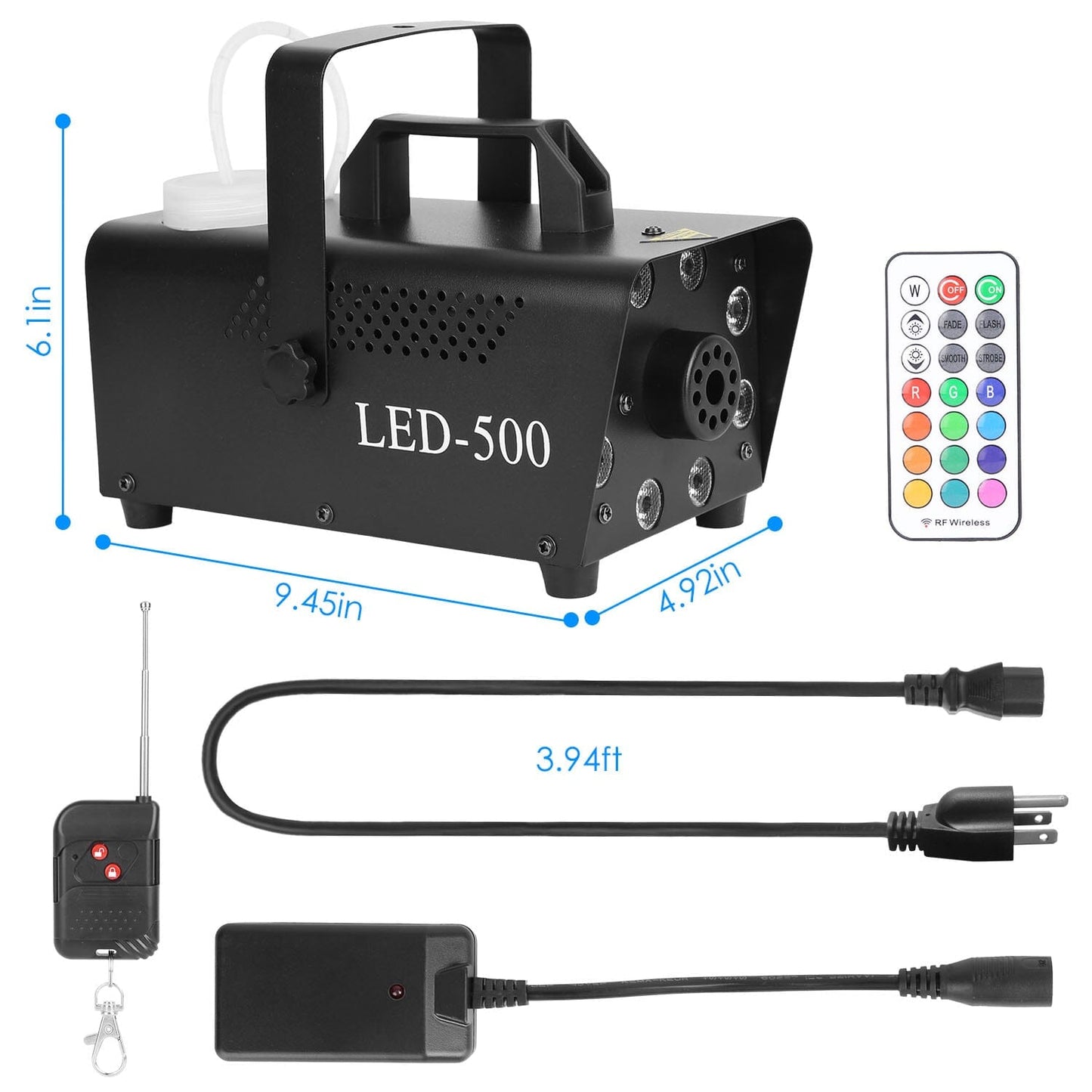 Skorter | 500W Fog Enhancer 2000CFM Colorful Fog Machine with 8-Piece LED 5 Light Effects 3-Level Brightness