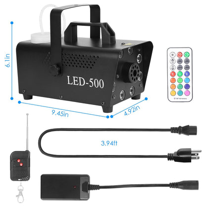 Skorter | 500W Fog Enhancer 2000CFM Colorful Fog Machine with 8-Piece LED 5 Light Effects 3-Level Brightness