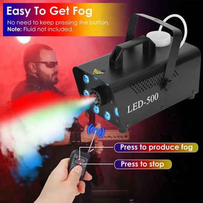 Skorter | 500W Fog Enhancer 2000CFM Colorful Fog Machine with 8-Piece LED 5 Light Effects 3-Level Brightness