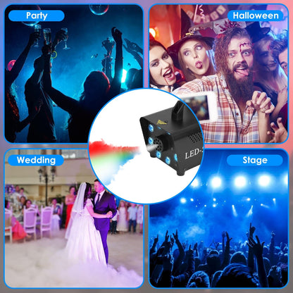 Skorter | 500W Fog Enhancer 2000CFM Colorful Fog Machine with 8-Piece LED 5 Light Effects 3-Level Brightness