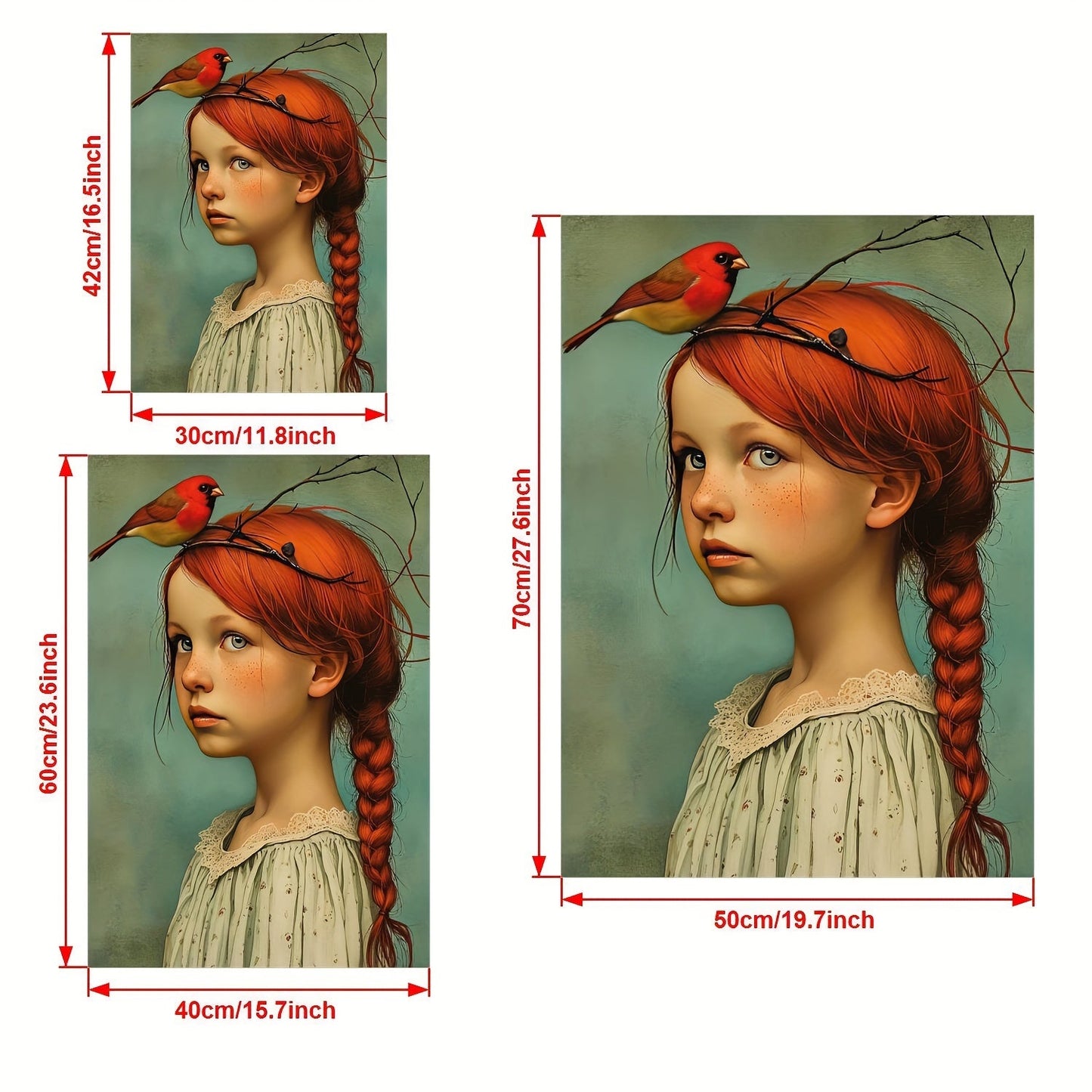 Skorter | 1-piece Art Deco Classic Modern Canvas Poster - Unframed Portrait of Girl and Cardinal, Wall Decoration for Home and Office Area
