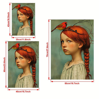 Skorter | 1-piece Art Deco Classic Modern Canvas Poster - Unframed Portrait of Girl and Cardinal, Wall Decoration for Home and Office Area