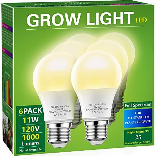 Skorter | Briignite Full Spectrum Grow Light Bulbs, 11W Led A19, E26 Base, 6 Pack For Indoor Plants
