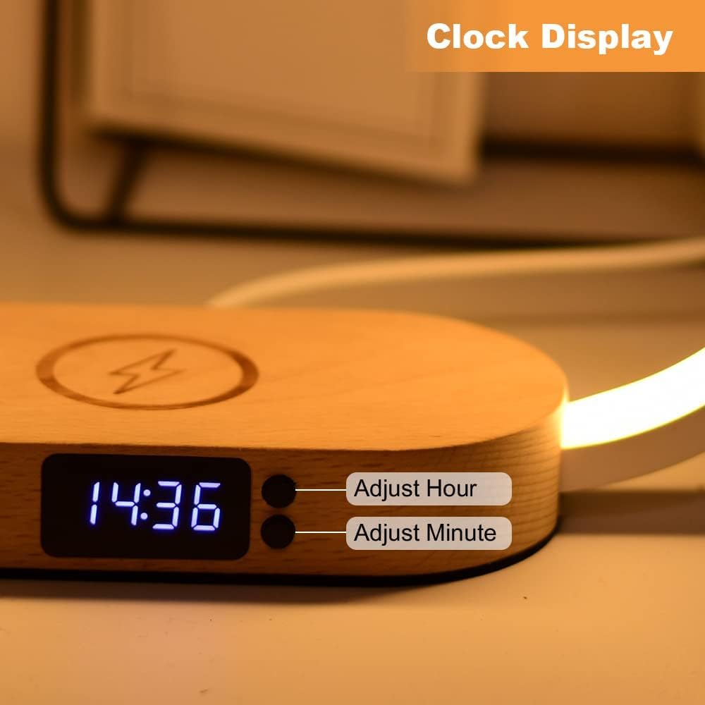 Skorter | Wireless Charging Bedside Table Lamp with Clock – Lumora
